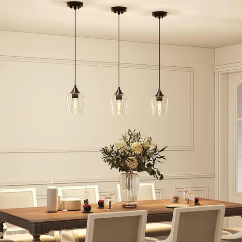 Miniatura 9 de VONLUCE Lámpara colgante para isla de cocina, lámpara colgante negra mate con base E26 y cable ajustable, iluminación colgante moderna con pantalla