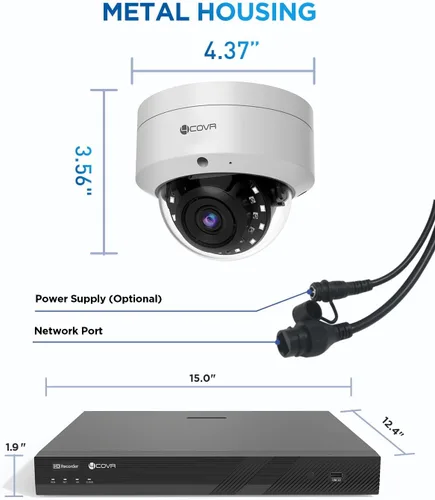Miniatura 9 de 4COVR - Sistema de cámara de seguridad PoE de 16 canales, detección IA de humanos y vehículos, 12 unidades IK10 a prueba de vandalismo de 5 MP