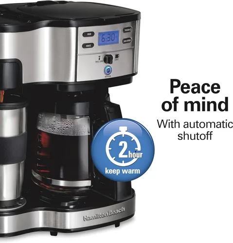 Miniatura 5 de Hamilton Beach Cafetera Brewer de 2 vías, olla de un solo servicio y 12 tazas, acero inoxidable (49980A), jarra Negro