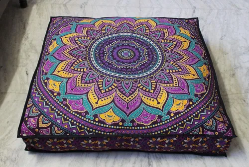 Miniatura 24 de CRAFT KALA Funda de cojín con diseño de mandala, funda de cojín para asiento, hippie, decorativo, bohemio, otomano, de algodón, indio, para sala