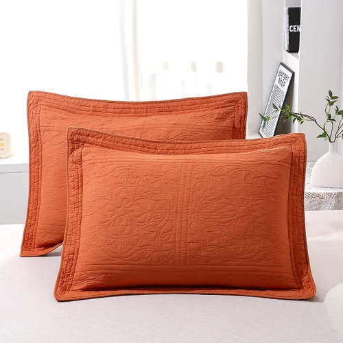 Miniatura 53 de WINLIFE Juego de 2 fundas de almohada acolchadas 100% algodón, estampado floral, tamaño King, color verde