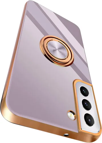 Compatible para Samsung Galaxy S22 Funda con Soporte de Anillo Kickstand [con Magnético] TPU Suave Resistente a Golpes Electrochapado Funda Púrpura