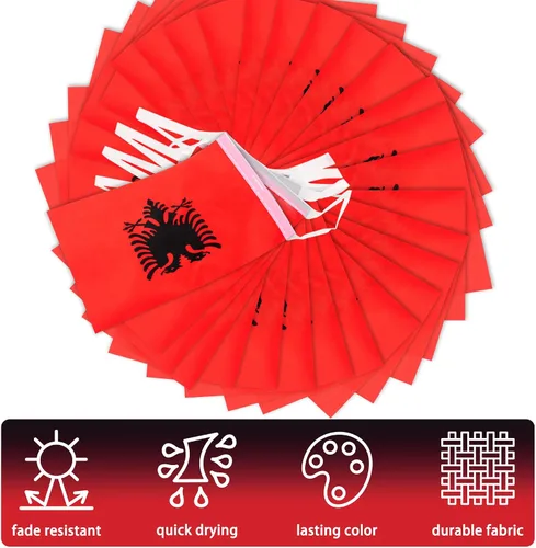 Miniatura 4 de Bandera de cuerda de Albania, pequeña mini bandera de Albania, bandera de escarapela, decoración nacional del país para escuela, fiesta, eventos