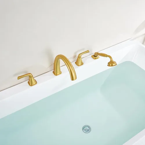 Miniatura 10 de Nuevo grifo romano para bañera con rociador, juego de grifo de bañera de montaje en cubierta, juego de grifo de baño de latón de 4 agujeros de alto