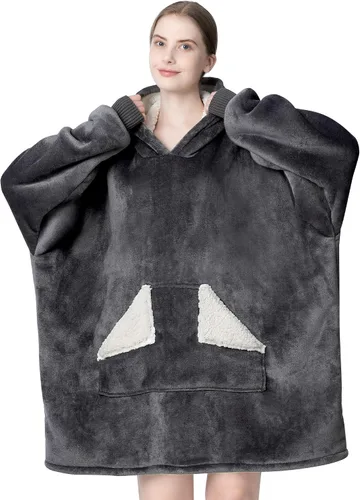 Miniatura 2 de Touchat - Manta con capucha portátil, sudadera con capucha de forro polar sherpa de gran tamaño con bolsillo gigante y mangas para adulto, regalo