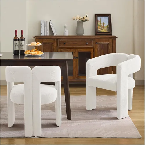 Miniatura 19 de adochr Modernas sillas de comedor de barril, silla de comedor tapizada de lino con patas de madera, sillas decorativas con brazos, cómodos sillones