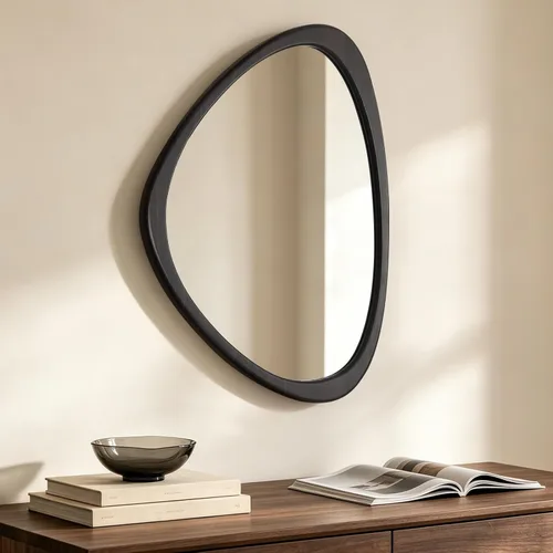 Miniatura 11 de HOMECOOKIN Espejo asimétrico de 19 pulgadas de alto x 23 pulgadas, espejo de pared de madera irregular para dormitorio, sala de estar, entrada