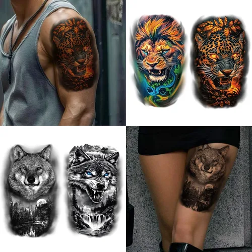 Miniatura 7 de 36 hojas de tatuajes temporales para hombres, mujeres y adultos, 12 hojas de gran tamaño, 3D, media manga, tatuajes falsos negros, tatuajes