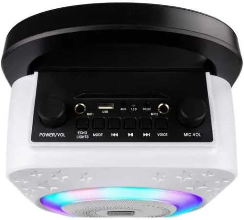 Miniatura 3 de RockJam Máquina de karaoke Bluetooth recargable de 10 vatios con dos micrófonos, espectáculo de luz y efectos de voz