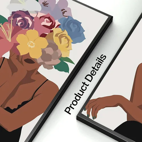 Miniatura 6 de Juego de 3 pinturas de pared afroamericanas con diseño de flores negras para mujer, diseño de cabeza negra, pintura en lienzo, cuadros sin marco
