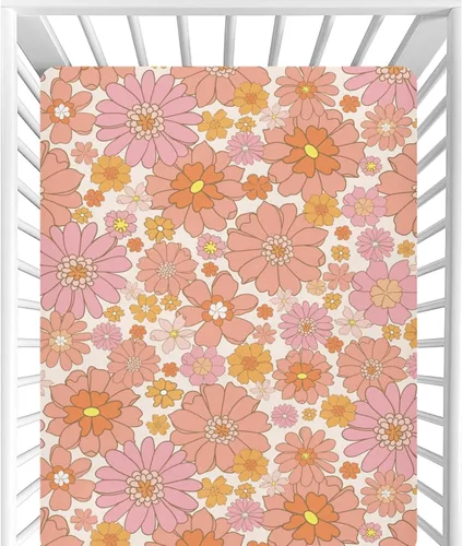 Miniatura 17 de CaTaKu Sábanas de cuna para niñas y niños – Sábanas de bebé bohemias con flores silvestres, sábanas de colchón neutro para cuna para cama