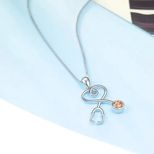 Miniatura 3 de AOBOCO Collar de estetoscopio de plata de ley adornado con cristales de Austria, regalos de la semana de la enfermera de graduación 2023, joyería
