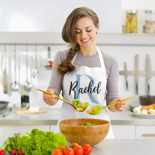 Miniatura 5 de Delantal con nombre inicial personalizado, regalos de cocina para mujeres y hombres, diseño inicial personalizado, para cocinar, barbacoa, parrilla