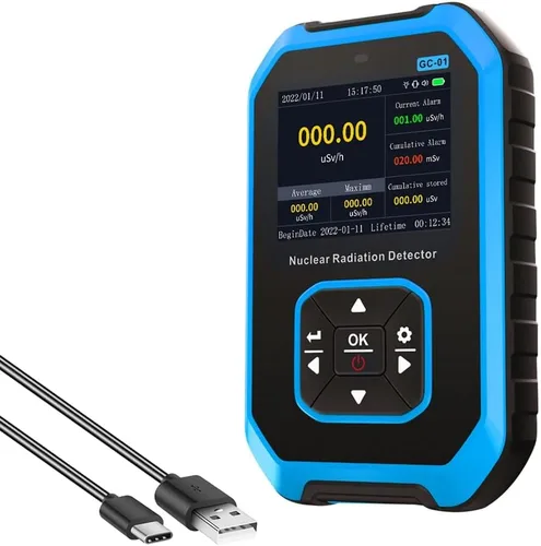 GC-01 Geiger Contador Detector de radiación nuclear Dosímetro personal Rayos X γ-ray β-ray Probador de radiactividad Detector de mármol (Color: Azul