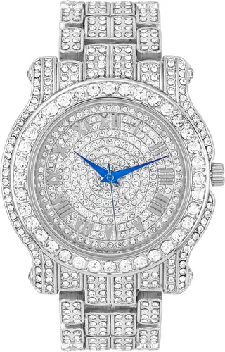 Charles Raymond Bling-ed Out Ultimate Hip Hop Royalty Reloj para hombre con número romano de fácil lectura o indicadores de tiempo de diamantes