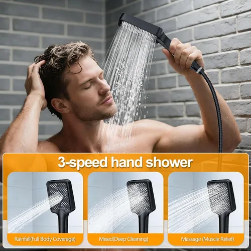 Miniatura 4 de Sistema de Ducha Moderno de Lluvia de Latón Juego de Grifería con Válvula y Desviador Mezclador de Ducha con Ducha de Mano de Alta Presión Válvula