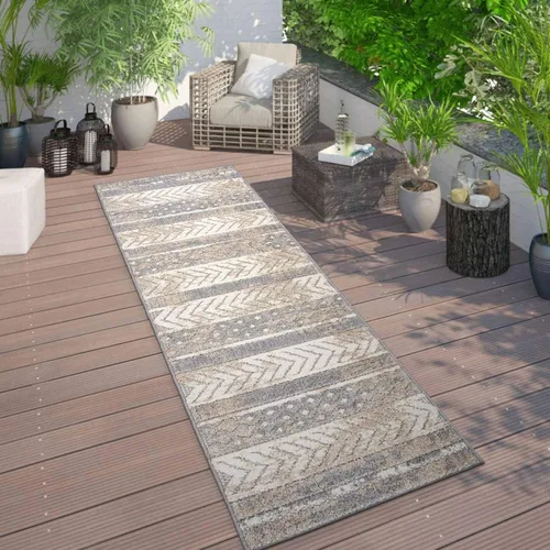 Rugshop Alfombra de corredor geométrica envejecida para interiores y exteriores, color beige, moderna a rayas tribales, duradera, resistente a las