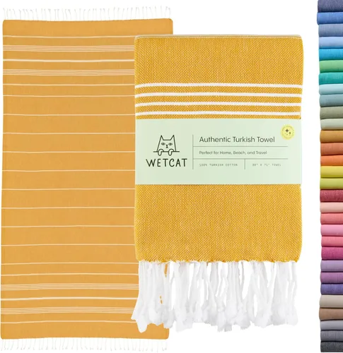 Miniatura 24 de WETCAT Toalla de playa original turca (39 x 71) – Peshtemal prelavado, 100% algodón, muy absorbente, de secado rápido y ultra suave, seguro