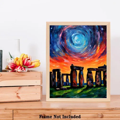 Miniatura 7 de Bestbuddy Pet 8X10 Noche estrellada sin marco Stonehenge Monumento Prehistórico Reino Unido Sitio Histórico Arqueología Viaje Pintura al óleo