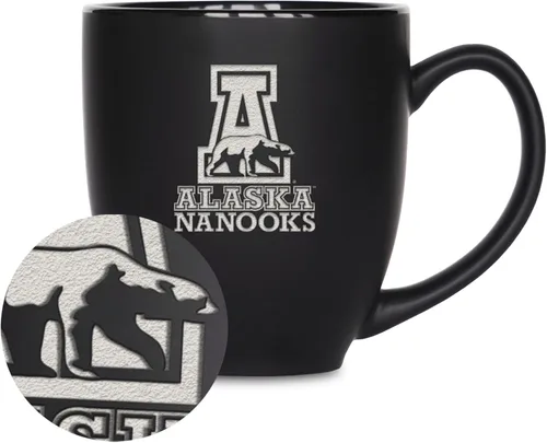 Miniatura 430 de Rico Industries - Taza de cerámica mate negra con grabado láser estándar de 15oz para NCAA (escuelas T & U) - Para bebidas calientes o frías