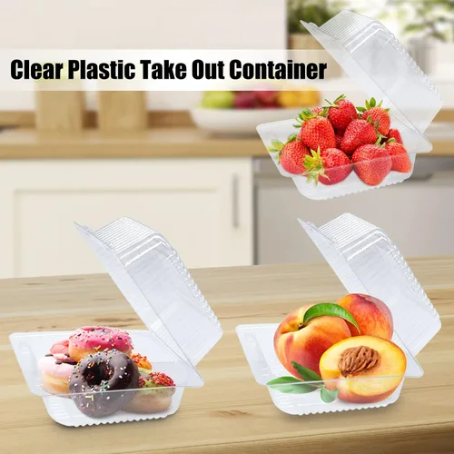 Miniatura 4 de Haawooky Paquete de 100 Recipientes de Plástico Transparente para Llevar, Recipiente de Comida Cuadrado con Bisagras, Recipientes Tipo Concha
