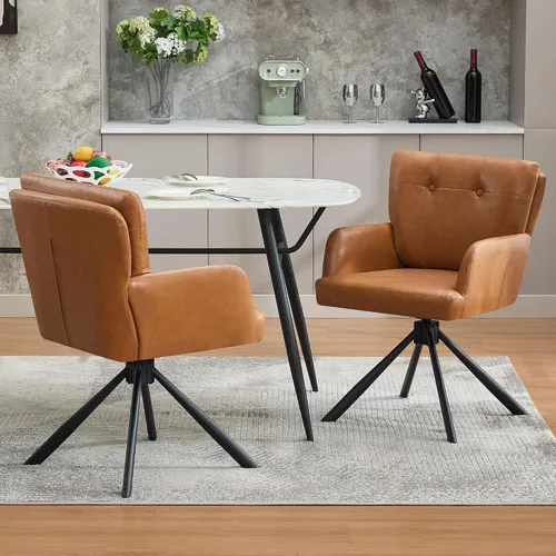 Miniatura 9 de WUTUTUEE Juego de 2 sillas de comedor de tela, modernas, tapizadas, giratorias, cómodas sillas de comedor con respaldo medio, sillón de escritorio