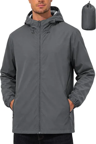 Miniatura 7 de UIQUR Chaqueta impermeable para hombre, ligera, rompevientos, impermeable, ciclismo, correr, senderismo, equipamiento con capucha plegable