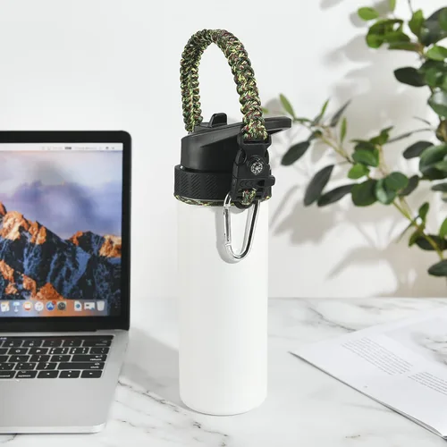 Miniatura 5 de Paracord Handle for Hydro Flask Water Bottles Standard/Wide Mouth, Strap Holder with Safety Rubber Ring & Carabiner, Easy to Carry and Durable verde