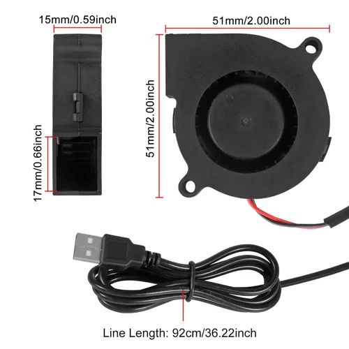 Miniatura 5 de Ventilador de ventilador USB de 1.969 in de refrigeración 5015 5V USB 5 voltios ventiladores soplador turbina Turbo rodamiento de bolas