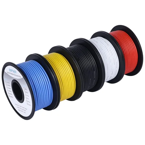 Miniatura 24 de Cable de 8 AWG Alambre Calibre 8 de Silicona - Carrete Negro de 25 pies, Alambre de Cobre Estañado Trenzado Extra Flexible 8AWG para Soldadura 200℃