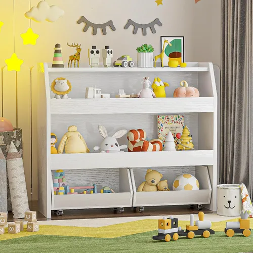 Miniatura 7 de COZPAW Organizador de almacenamiento de juguetes, estante Montessori de 3 niveles con contenedores móviles (blanco)