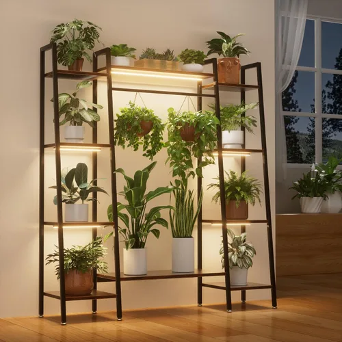 BACEKOLL - Soporte para plantas de interior con luces de crecimiento, estante de metal de 6 niveles, soporte grande de 140 cm para múltiples plantas