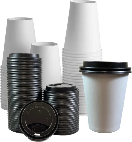 Miniatura 5 de Vasos desechables de papel blanco con tapas blancas, tazas de café con tapas, 400 juegos (8 onzas)