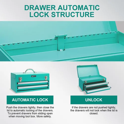 Miniatura 2 de Amazon Basics Caja de herramientas de acero con cajones de almacenamiento y organización, 18.11 x 8.66 x 9.45 pulgadas, acabado con recubrimiento
