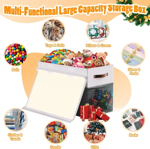 Miniatura 3 de Caja Grande de Almacenamiento de Juguetes con Divisor de Tapa, Organizador de Juguetes Plegable Resistente, Cofre Organizador de Juguetes, Grande