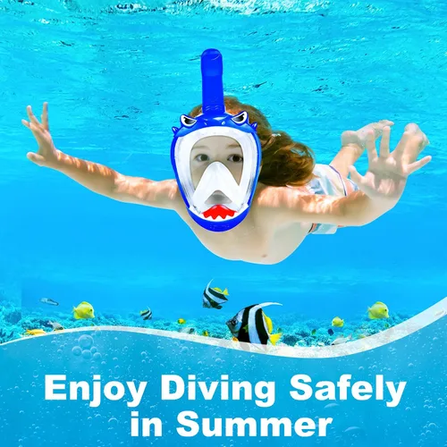 Miniatura 6 de Full Face Snorkel Mask for Kids with 180° Panoramic View, Snorkeling Set Featuring Anti-Leak and Anti-Fog Foldable Dry Top Design for Safe Azul