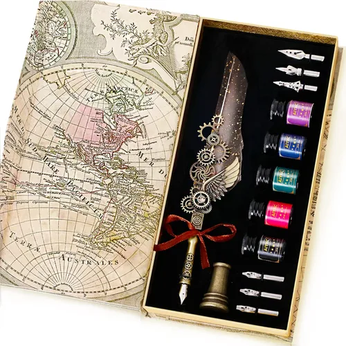 Bolígrafo de plumas, juego de bolígrafos de caligrafía - Escribir cartas, diarios, firmas, invitaciones y más (gris)