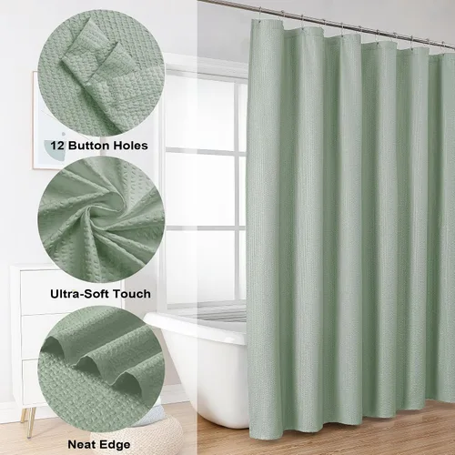 Miniatura 8 de OVZME Berry - Cortina de ducha extralarga verde de 96 pulgadas, cortina de baño de tela con textura en relieve 3D, cortina de baño grande para Verde