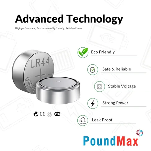 Miniatura 4 de PoundMax 10 x AG13 LR44 1.5 V Batería de botón de celda alcalina