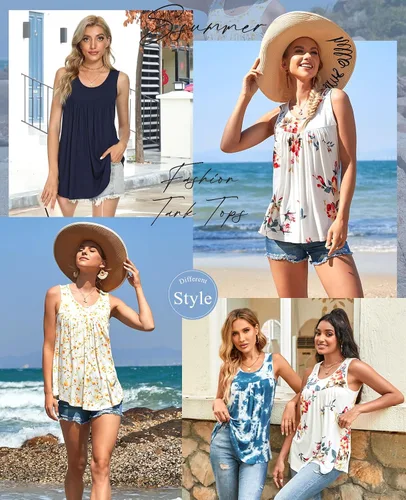 Miniatura 5 de CATHY - Camiseta sin mangas de verano para mujer, estilo casual, plisada, holgada, cómoda