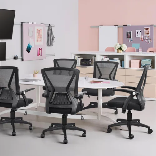 Miniatura 2 de TTD Silla de oficina ergonómica cómoda giratoria para el hogar, silla de escritorio moderna de malla negra con brazos abatibles, silla