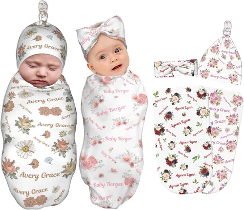 Miniatura 11 de Mantas de bebé personalizadas para niña y niño con nombre, manta personalizada para niñas y niños, regalos para envolver al bebé recién nacido Intial