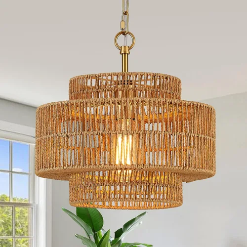 Miniatura 21 de Candelabro de Ratán Tejido a Mano para Comedor Candelabro Bohemio de 20 Pulgadas Candelabros de Bambú Estilo Granja 4 Luces Lámparas Vintage Oro