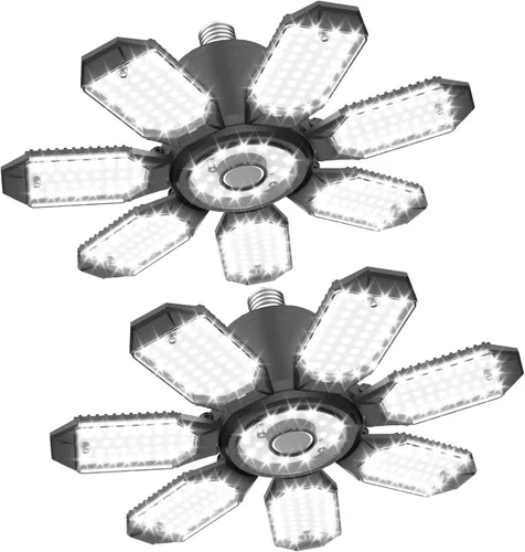 Miniatura 12 de TANBABY Luz LED mejorada para garaje, luz de techo LED deformable de 150 W, 15000 lm, E26/E27, iluminación de garaje con bombilla de 6+1 paneles