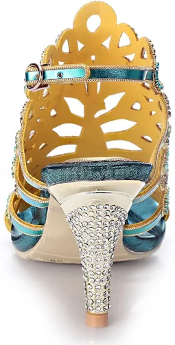 Miniatura 3 de Honeystore Sandalias de diamantes de imitación hechas a mano con patrón en forma de pavo real