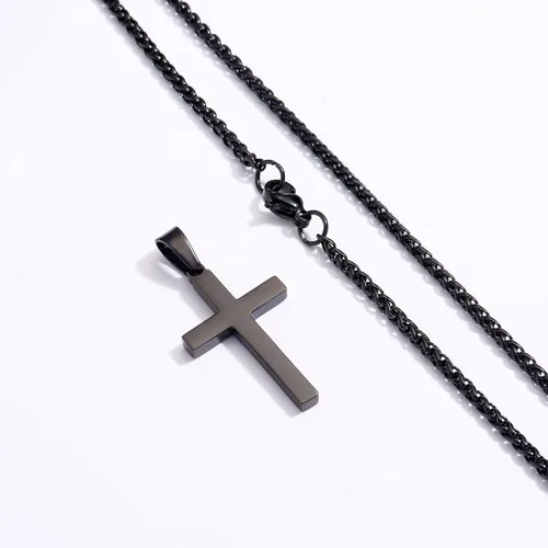 Miniatura 5 de P. BLAKE Collar con colgante de cruz de acero inoxidable para hombres y niños, colgante de cruz cristiana con cadena de 24 pulgadas
