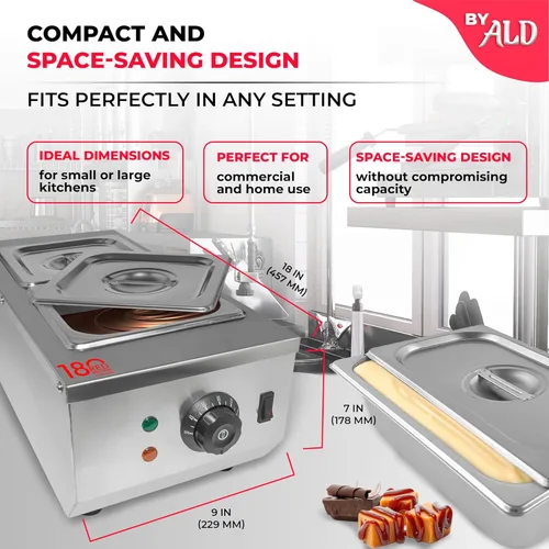 Miniatura 2 de ALDKitchen Olla para derretir chocolate – derretidor de chocolate eléctrico comercial de acero inoxidable, 1 tanque grande + 2 tanques extra