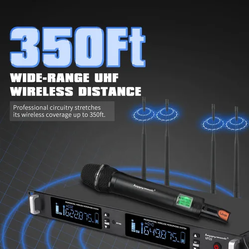 Miniatura 4 de Sistema de micrófono inalámbrico UHF profesional, micrófono de metal de 2 canales, juego de 2 micrófonos inalámbricos de mano, escaneo automático, 2