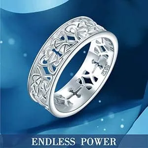 Miniatura 5 de DAOCHONG Anillo de plata de ley 925 sin níquel con nudo celta tejido de buena suerte irlandés de amor para mujer, talla 5-11, Metal precioso, Sin