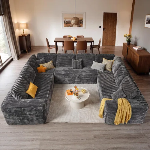 Miniatura 28 de ovios Sofá seccional en forma de nube para sala de estar, sofá modular de terciopelo mullido, sin necesidad de montaje, juego de sofás grandes
